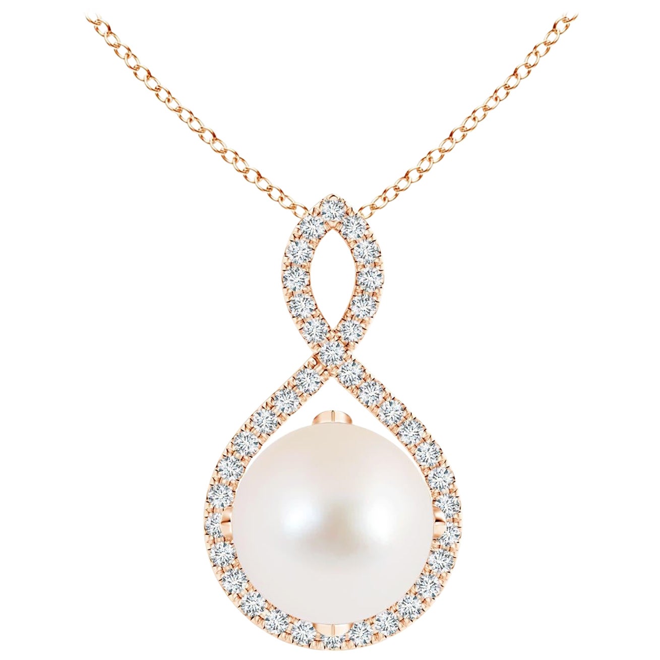 Angara Freshwater Pearl and Diamond Infinity Twist Pendant in 14K Rose Gold