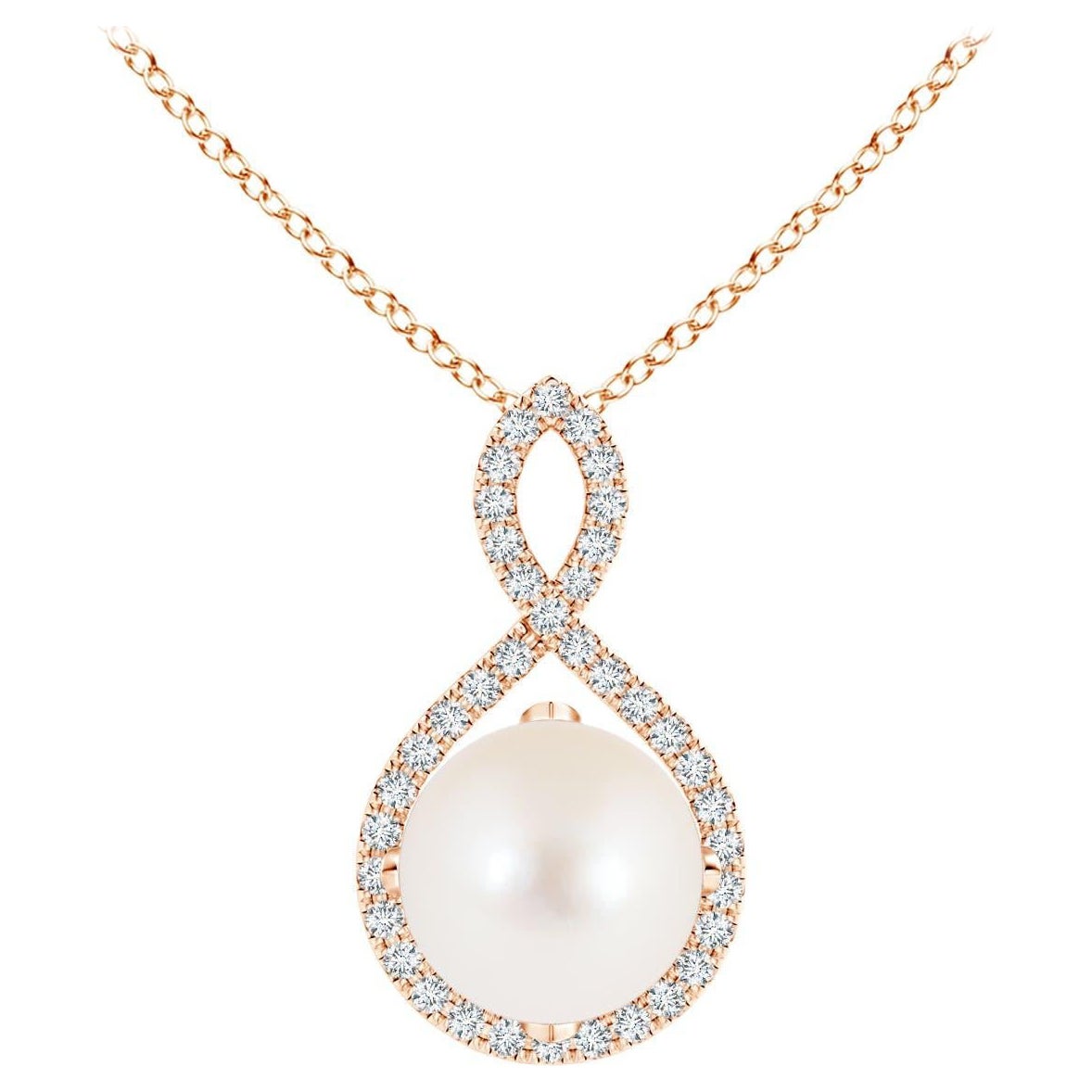 Angara Freshwater Pearl and Diamond Infinity Twist Pendant in 14K Rose Gold