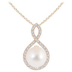 Angara Freshwater Pearl and Diamond Infinity Twist Pendant in 14K Rose Gold