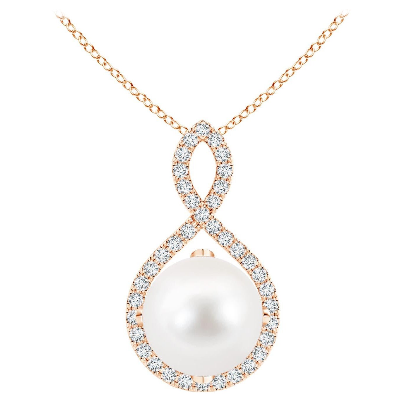 Angara Freshwater Pearl and Diamond Infinity Twist Pendant in 14K Rose Gold
