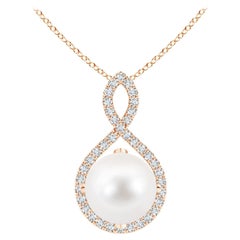 Angara Freshwater Pearl and Diamond Infinity Twist Pendant in 14K Rose Gold