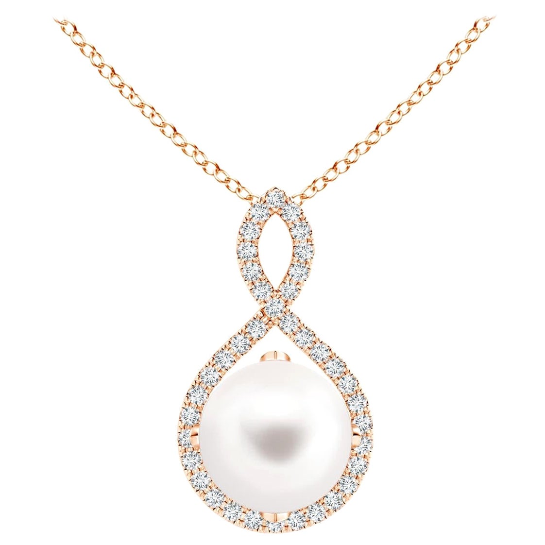 Angara Freshwater Pearl and Diamond Infinity Twist Pendant in 14K Rose Gold