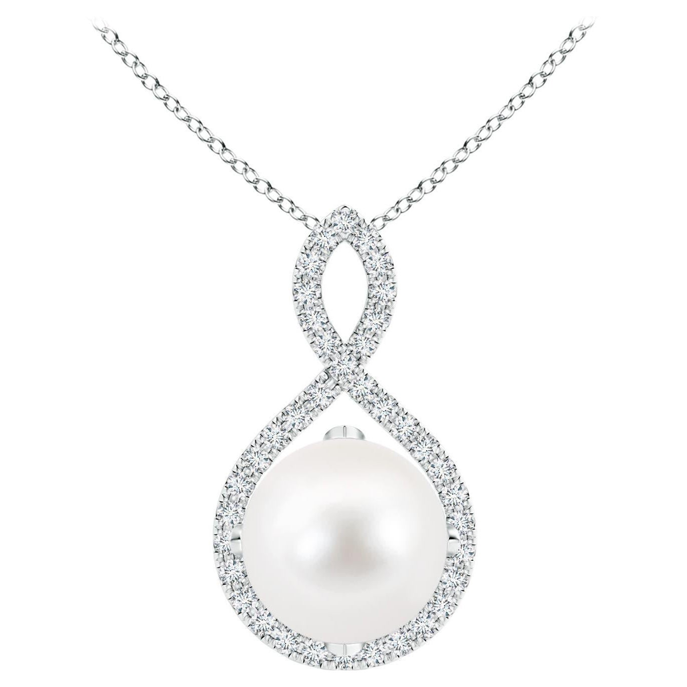 Angara Süßwasserperle und Diamant Unendlichkeit Twist Anhänger in 14K Weißgold