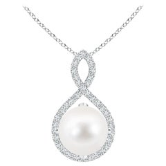 Angara Freshwater Pearl and Diamond Infinity Twist Pendant in 14K White Gold