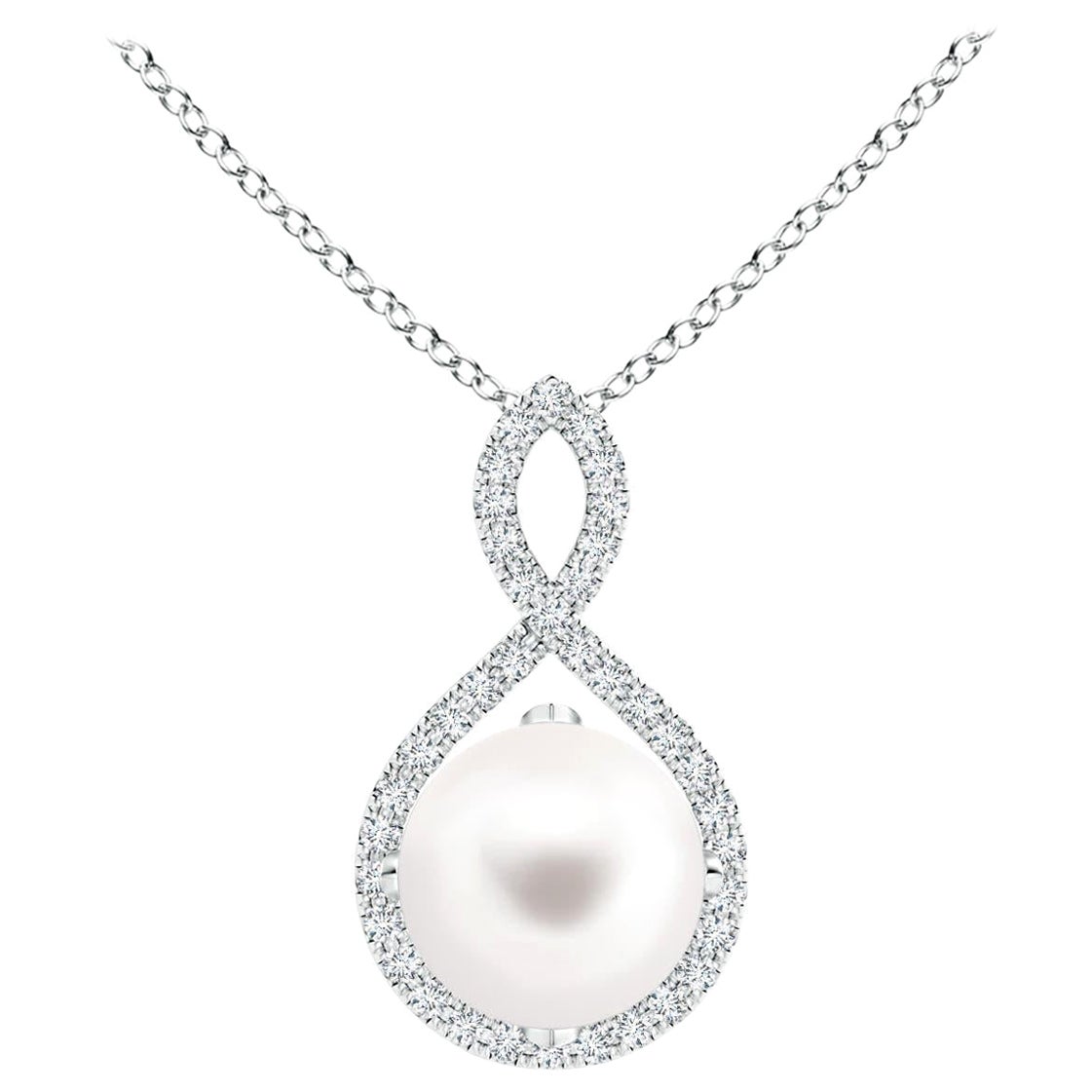 Angara Süßwasserperle und Diamant Unendlichkeit Twist Anhänger in 14K Weißgold
