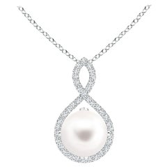 Angara Freshwater Pearl and Diamond Infinity Twist Pendant in 14K White Gold