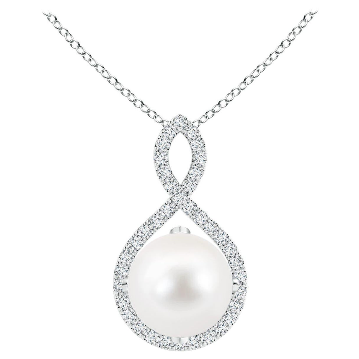 Angara Süßwasserperle und Diamant Unendlichkeit Twist Anhänger in 14K Weißgold
