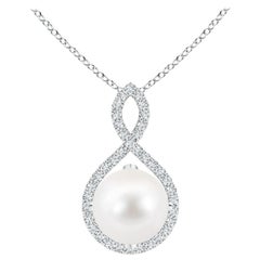 Angara Freshwater Pearl and Diamond Infinity Twist Pendant in 14K White Gold
