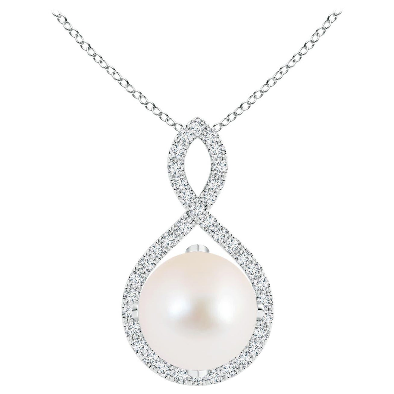 Angara Süßwasserperle und Diamant Unendlichkeit Twist Anhänger in 14K Weißgold