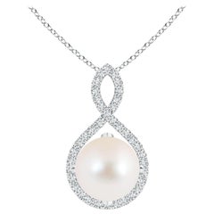 Angara Freshwater Pearl and Diamond Infinity Twist Pendant in 14K White Gold
