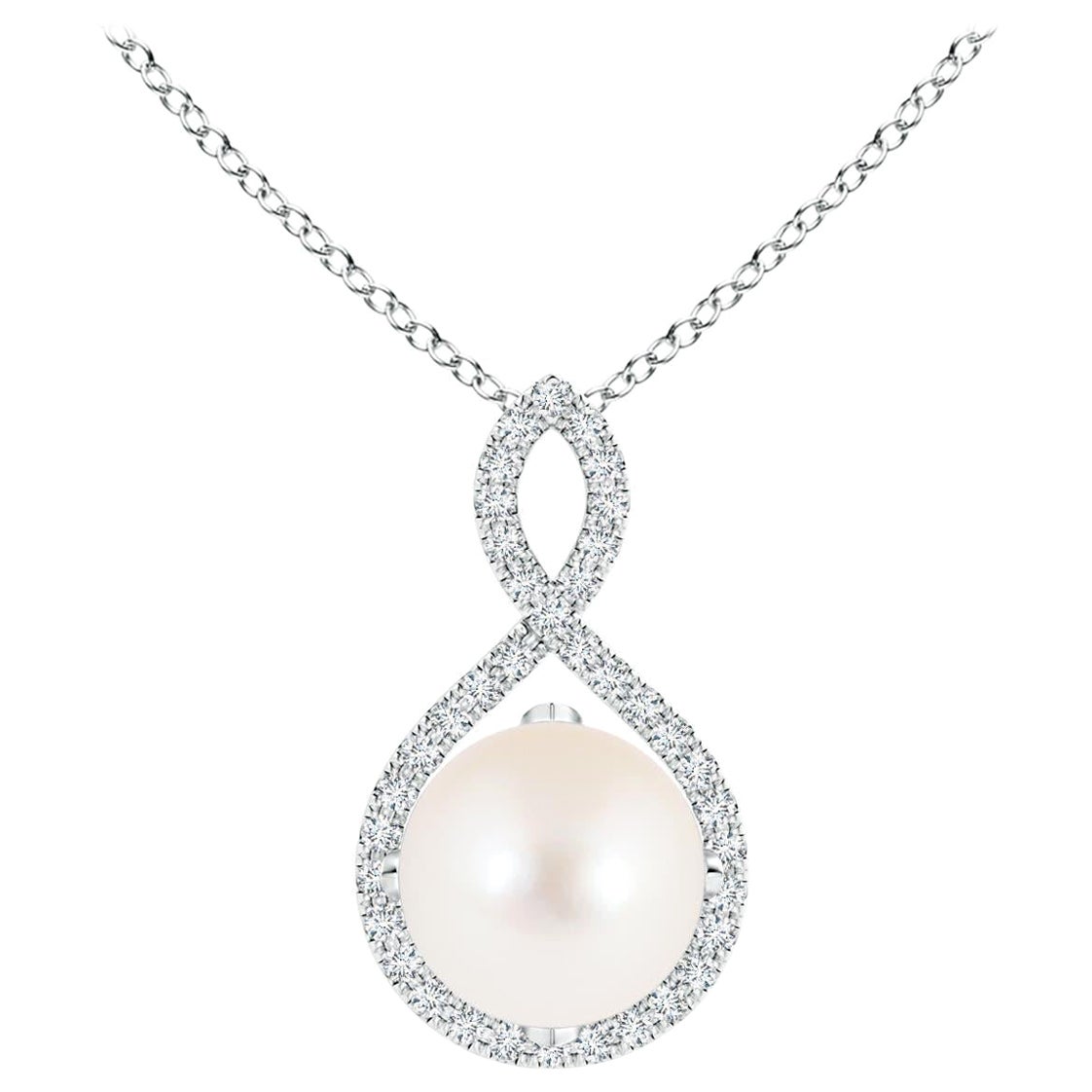 Angara Süßwasserperle und Diamant Unendlichkeit Twist Anhänger in 14K Weißgold