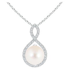 Angara Freshwater Pearl and Diamond Infinity Twist Pendant in 14K White Gold