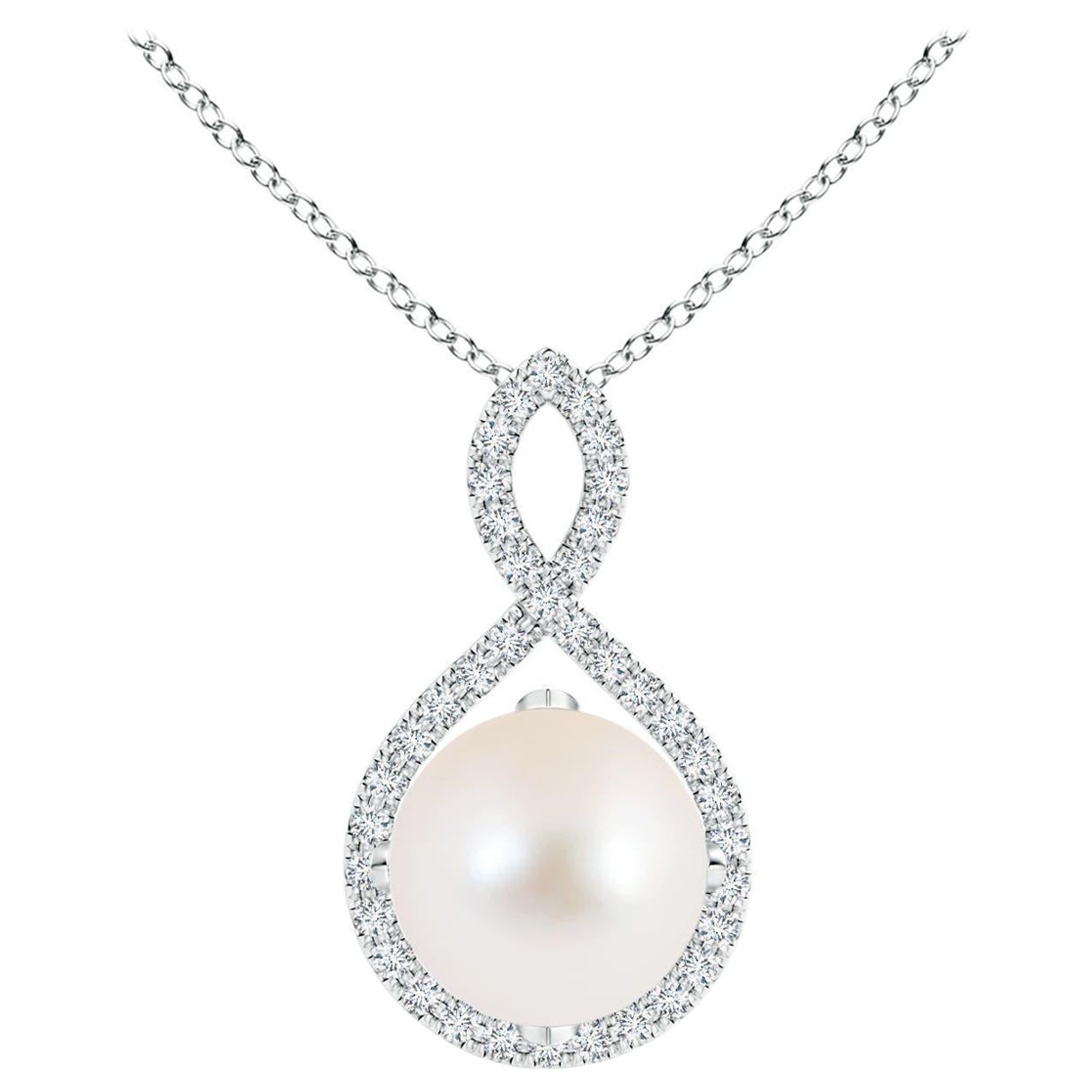 Angara Süßwasserperle und Diamant Unendlichkeit Twist Anhänger in 14K Weißgold im Angebot