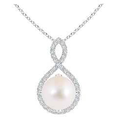 Angara Freshwater Pearl and Diamond Infinity Twist Pendant in 14K White Gold