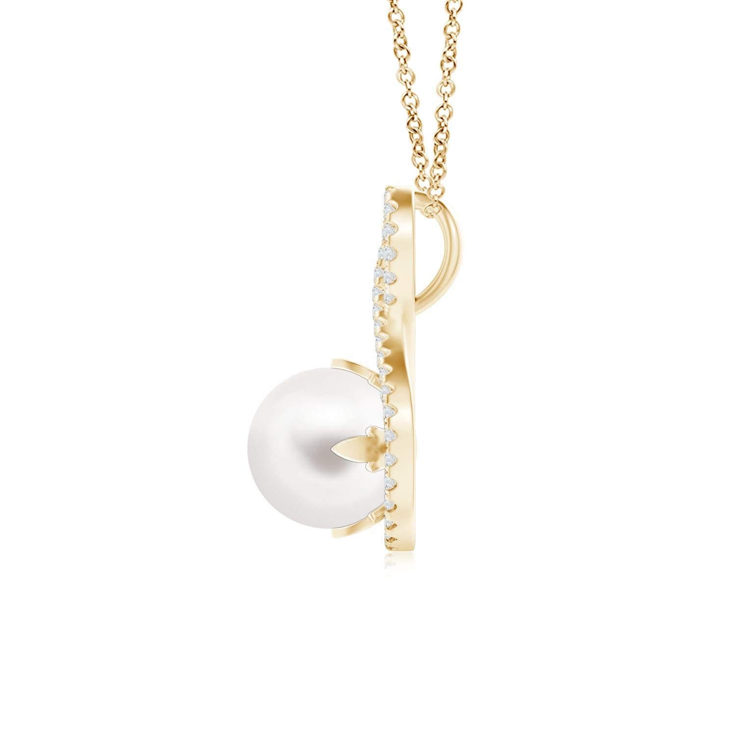 Para un look formal pero glamuroso, elige este colgante solitario de perla en oro amarillo de 14 quilates. Los diamantes adornan el marco de giro infinito, dentro del cual se encuentra una lustrosa perla cultivada de agua dulce redonda engarzada en