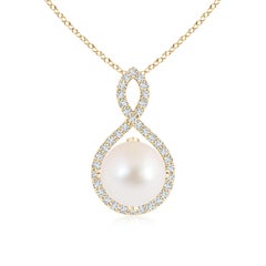 Angara Freshwater Pearl and Diamond Infinity Twist Pendant in 14K Yellow Gold