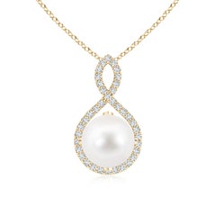 Angara Freshwater Pearl and Diamond Infinity Twist Pendant in 14K Yellow Gold