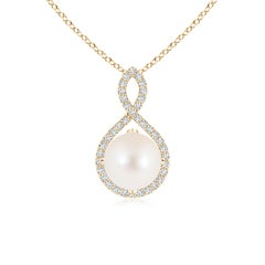 Angara Freshwater Pearl and Diamond Infinity Twist Pendant in 14K Yellow Gold
