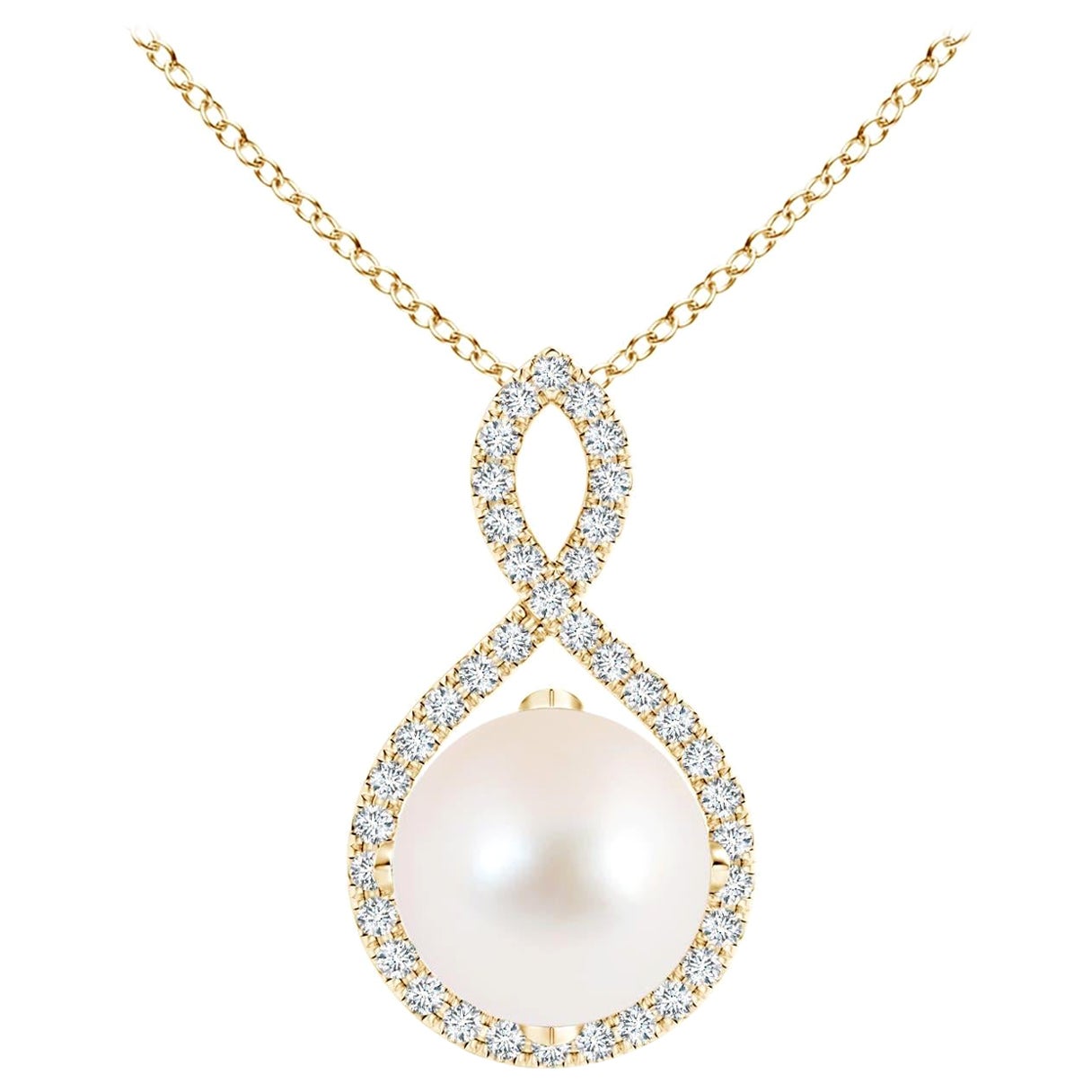 Angara Freshwater Pearl and Diamond Infinity Twist Pendant in 14K Yellow Gold