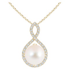 Angara Freshwater Pearl and Diamond Infinity Twist Pendant in 14K Yellow Gold