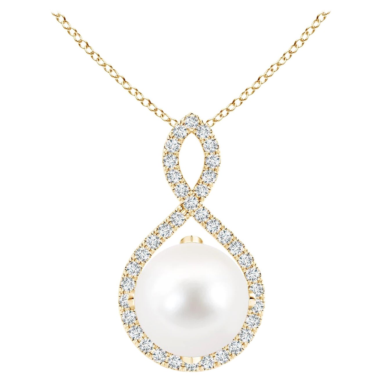 Angara Freshwater Pearl and Diamond Infinity Twist Pendant in 14K Yellow Gold
