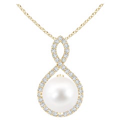 Angara Freshwater Pearl and Diamond Infinity Twist Pendant in 14K Yellow Gold