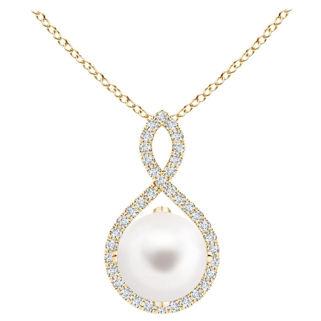 Angara Freshwater Pearl and Diamond Infinity Twist Pendant in 14K Yellow Gold