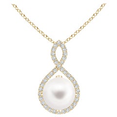 Angara Freshwater Pearl and Diamond Infinity Twist Pendant in 14K Yellow Gold