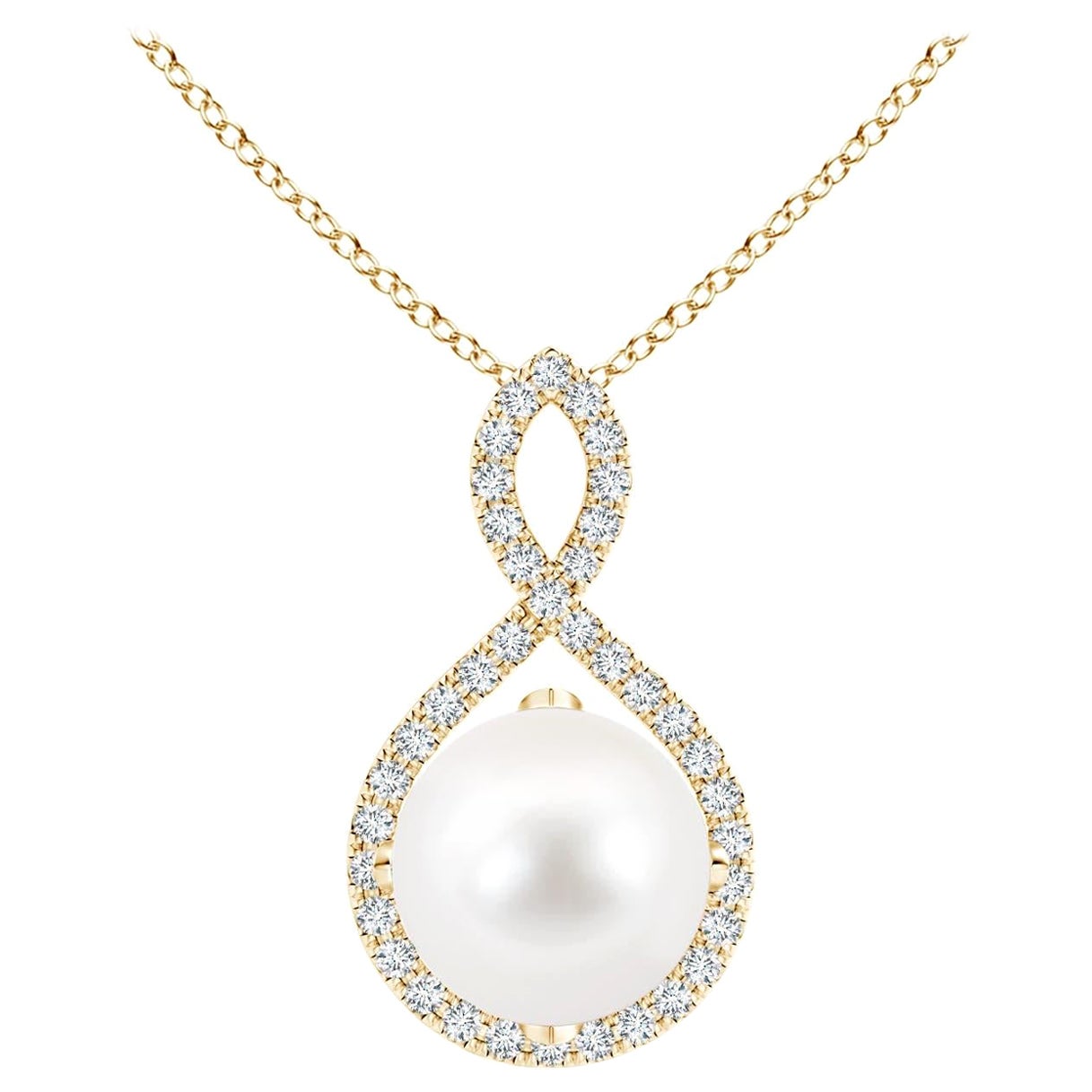 Angara Freshwater Pearl and Diamond Infinity Twist Pendant in 14K Yellow Gold