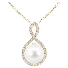 Angara Freshwater Pearl and Diamond Infinity Twist Pendant in 14K Yellow Gold