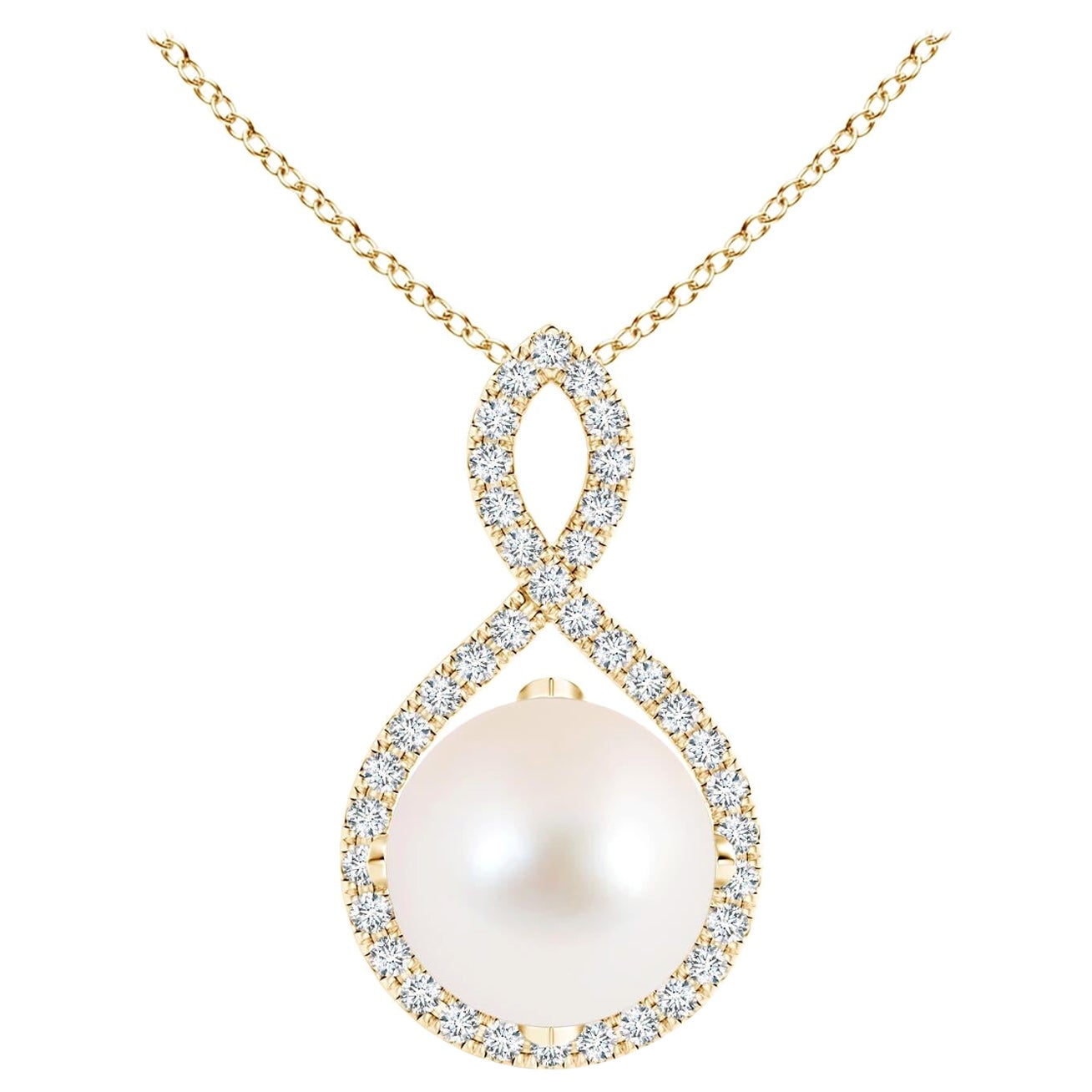 Angara Freshwater Pearl and Diamond Infinity Twist Pendant in 14K Yellow Gold