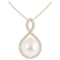 Angara Freshwater Pearl and Diamond Infinity Twist Pendant in 14K Yellow Gold