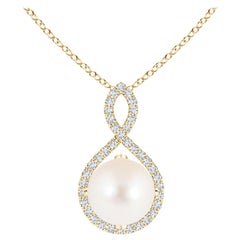 Angara Freshwater Pearl and Diamond Infinity Twist Pendant in 14K Yellow Gold