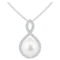 Angara Freshwater Pearl and Diamond Infinity Twist Pendant in Sterling Silver