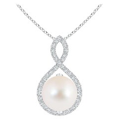 Angara Freshwater Pearl and Diamond Infinity Twist Pendant in Sterling Silver