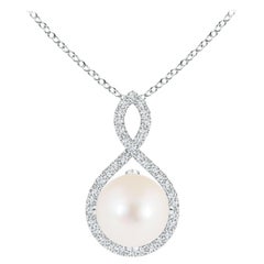 Angara Freshwater Pearl and Diamond Infinity Twist Pendant in Sterling Silver