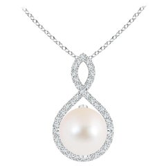 Angara Freshwater Pearl and Diamond Infinity Twist Pendant in Sterling Silver