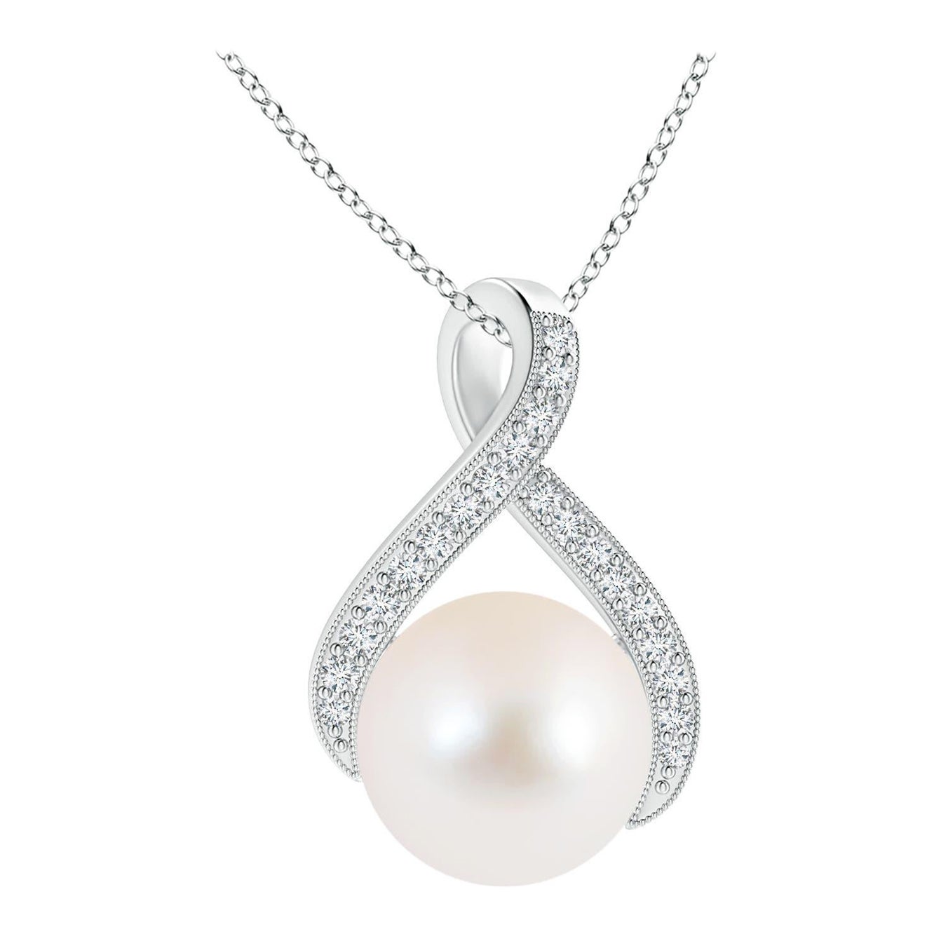 Colgante Cinta Remolino de Perlas de Agua Dulce Angara con Diamantes en Plata de Ley