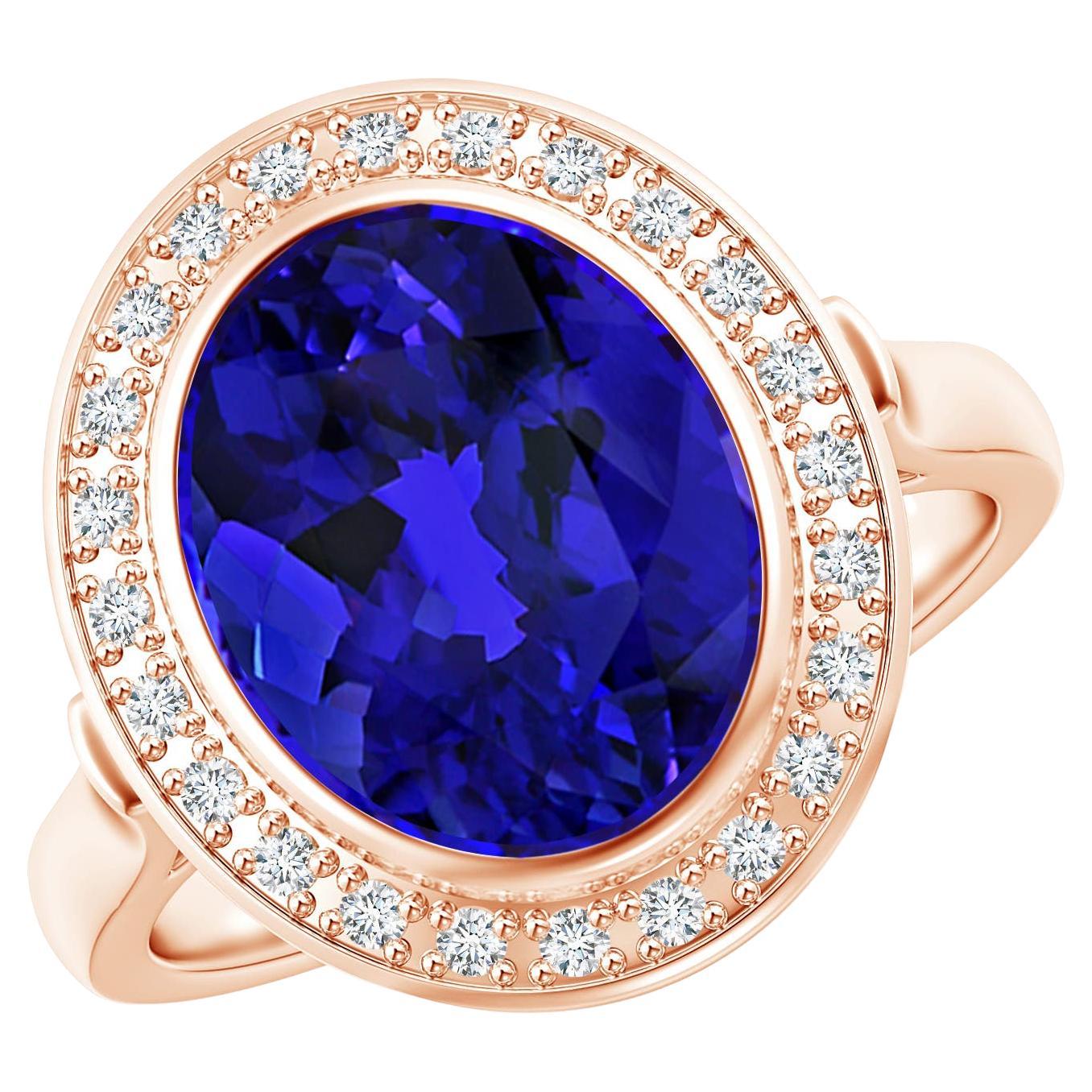 Angara Bague en or rose avec halo de tanzanite naturelle certifiée et évaluation par le GIA