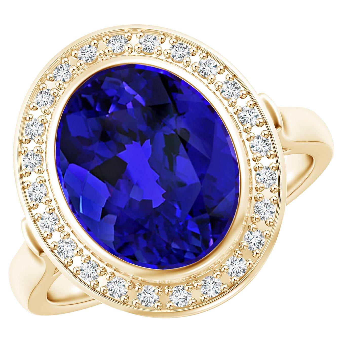 For Sale:  Angara GIA Certified & Appraised Natural Tanzanite Halo Ring in Yellow Gold