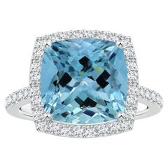 ANGARA GIA Certified 5.20ct Aquamarine Halo Ring with Diamond in Platinum