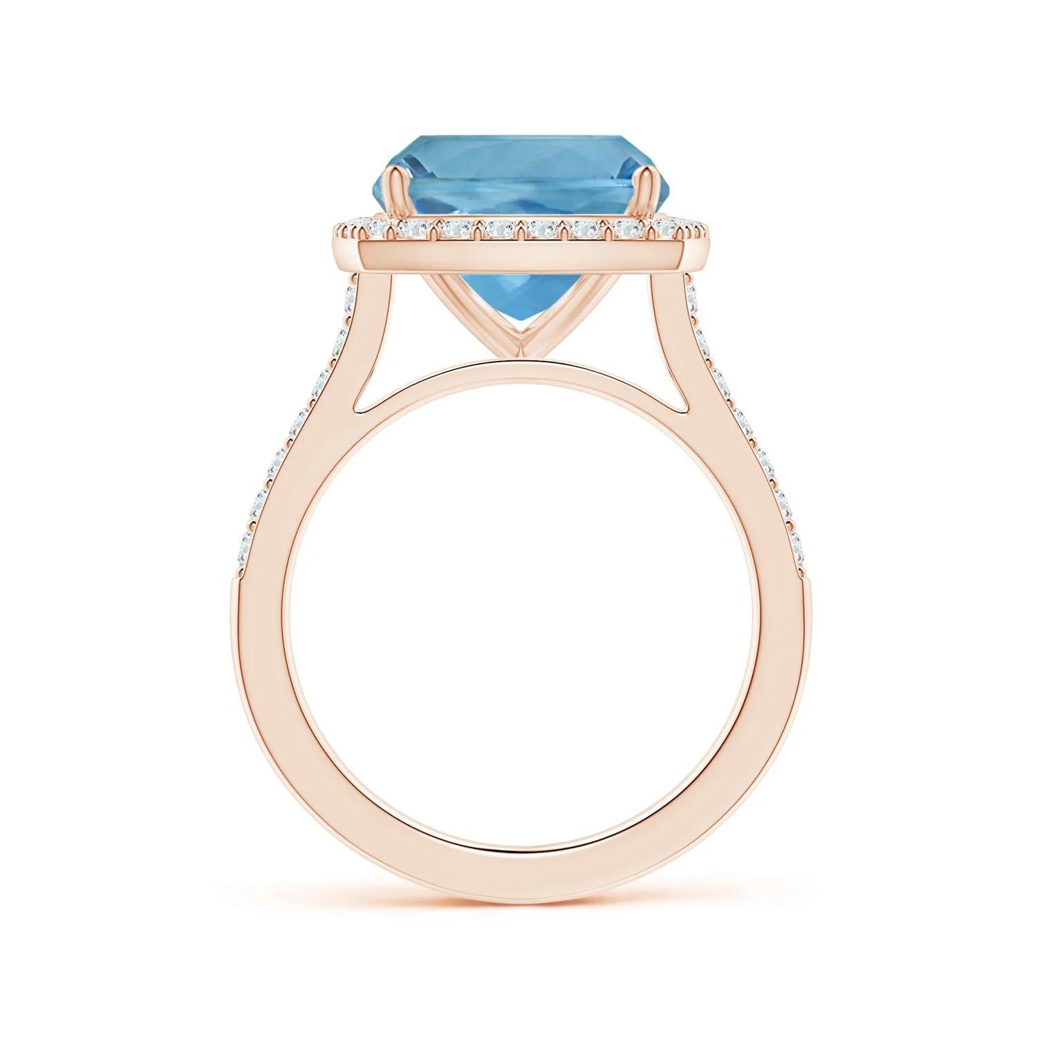 ANGARA GIA Certified 5.20ct Aquamarine Halo Ring with Diamond in 14K Rose Gold 3