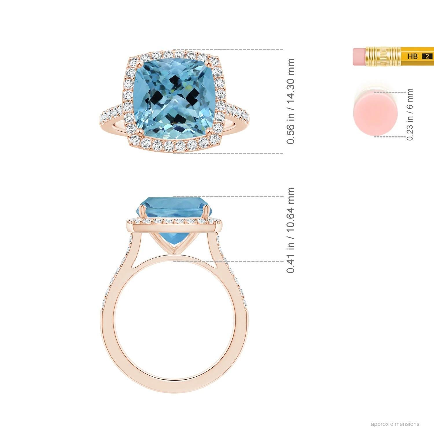 ANGARA GIA Certified 5.20ct Aquamarine Halo Ring with Diamond in 14K Rose Gold 2