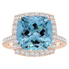 ANGARA GIA Certified Aquamarine Halo Ring in Rose Gold with Diamond Accents
