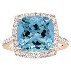 ANGARA GIA Certified 5.20ct Aquamarine Halo Ring with Diamond in Rose Gold 