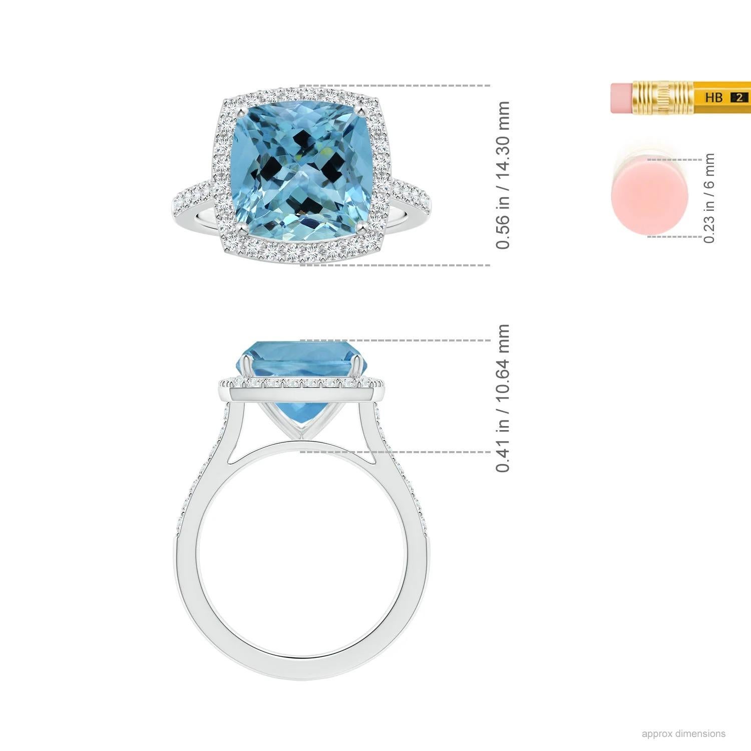 ANGARA GIA Certified 5.20ct Aquamarine Halo Ring with Diamond in 14K White Gold 2