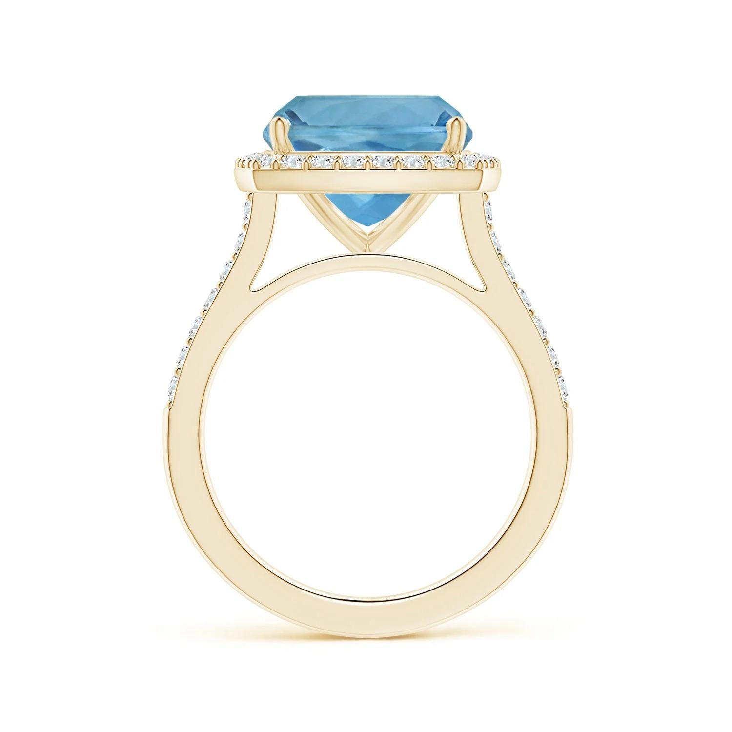 ANGARA GIA Certified 5.20ct Aquamarine Halo Ring in with Diamond 18K Yellow Gold 3