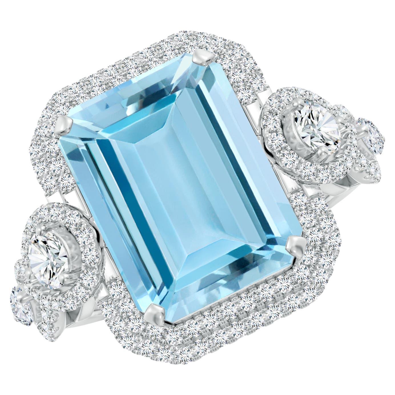 For Sale:  Angara Gia Certified Aquamarine Ring in White Gold with Marquise Diamonds