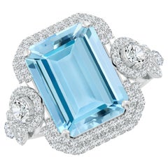 Angara Gia Certified Aquamarine Ring in White Gold with Marquise Diamonds