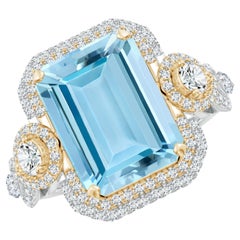 ANGARA GIA Certified Aquamarine Ring in Yellow Gold with Marquise Diamonds